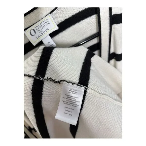 Talbots Oprah collection striped open front cardigan white black size P small - Picture 6 of 8